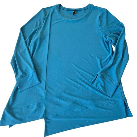 By JJ Womens Asymmetrical Hem Crew Neck Long Sleeve Tunic Top Turquoise Medium - Picture 3 of 10
